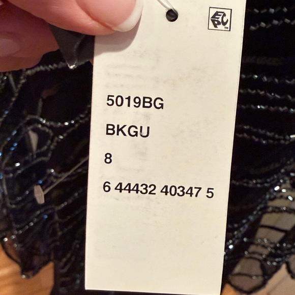 J Kara Black  Evening Dress with asymmetrical beaded overlay.new, never hemmed - Picture 13 of 16